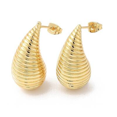 Rack Plating Brass Teardrop with Stripe Stud Earrings