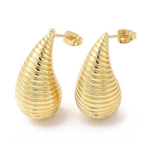 Rack Plating Brass Teardrop with Stripe Stud Earrings