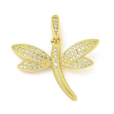 Dragonfly Rack Plating Brass Micro Pave Clear Cubic Zirconia Pendants