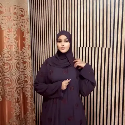 This is Close Abaya with hijab and Double Chiffon - Woven Polyester 100% with Unique Pleats & Contrast Binding for Premium Du...