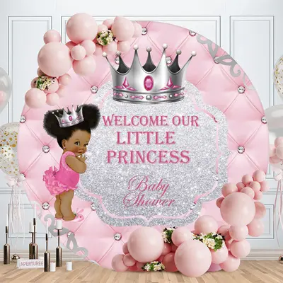 Aperturee Round Welcome Our Little Princess Baby Shower Backdrop