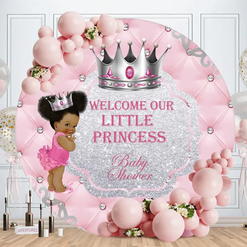 Aperturee Round Welcome Our Little Princess Baby Shower Backdrop