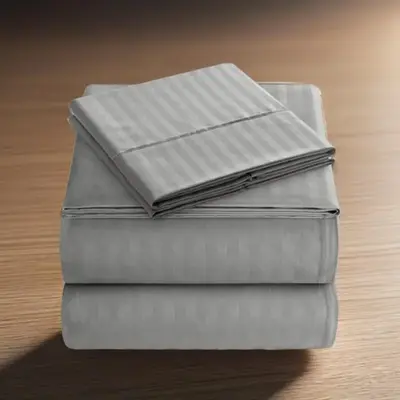 Striped Print Bedding Set, 4 Counts/set Including 1 Count Flat Sheet & 1 Count Fitted Sheet & 2 Counts Pillowcase without Fil...