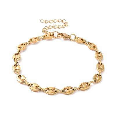 PVD Vacuum Plating 304 Stainless Steel Coffee Bean Chain Bracelet for Men Women
