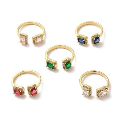 Ion Plating(IP) Cubic Zirconia Rectangle Open Cuff Ring