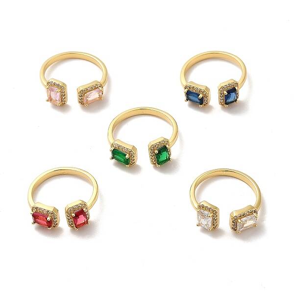 Ion Plating(IP) Cubic Zirconia Rectangle Open Cuff Ring