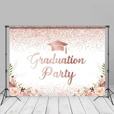 Glitter Pink Floral Grad Party Photography Backdrop - Aperturee