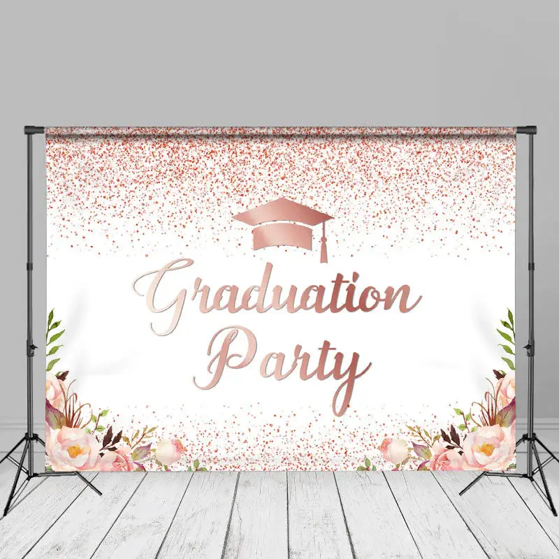 Glitter Pink Floral Grad Party Photography Backdrop - Aperturee