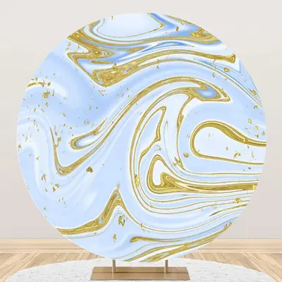 Blue And Golden Abstract Round Birthday Backdrop - Aperturee
