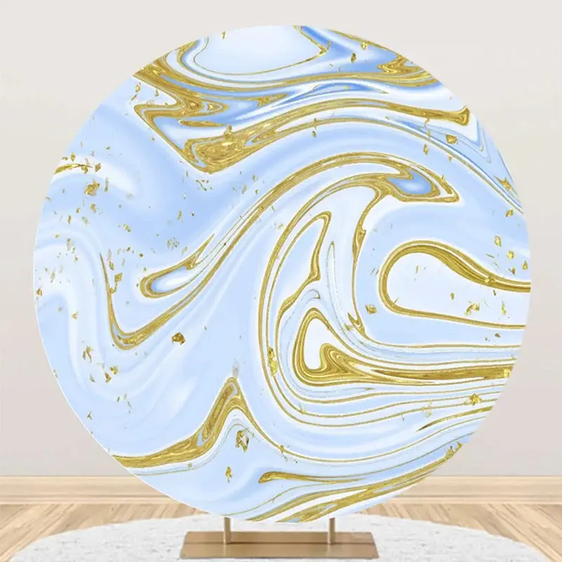 Blue And Golden Abstract Round Birthday Backdrop - Aperturee