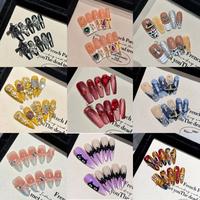Press On Nails - Handmade Medium Length Glossy Nails with 3D Charm, Easy Gel Nail Polish, Includes Storage Box & Additional N...
