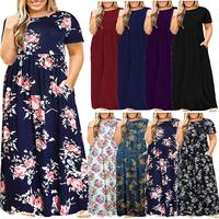 2025 plus Size Dresses Summer Women's Short Sleeve round Neck Solid Color Printing Maxi Dress sequin easter women vacation sa...