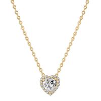 PAVOI 14K Gold Plated Post Faux Diamond Heart Shape Pendant Halo Necklace