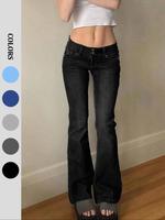 Women's Plain Flare Leg Jeans, Fitted Casual Fashion Denim Jeans for Daily Wear, Ladies Bottoms for All Seasons, Womenswear, ...