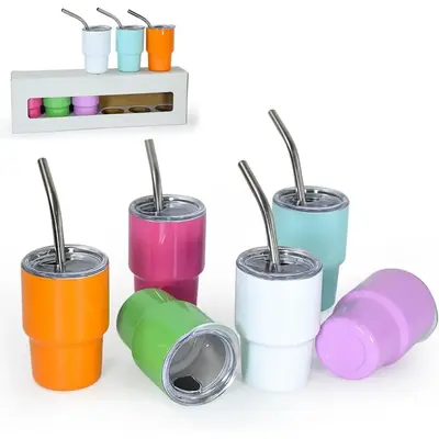Mini Tumbler Shot Glass with Straw, 6 Counts Stainless Steel Sublimation Cup, Portable Double Wall Vacuum Insulated Cup, Suit...