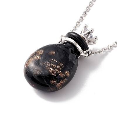 Glass Perfume Vial with Crown Pendant Necklace