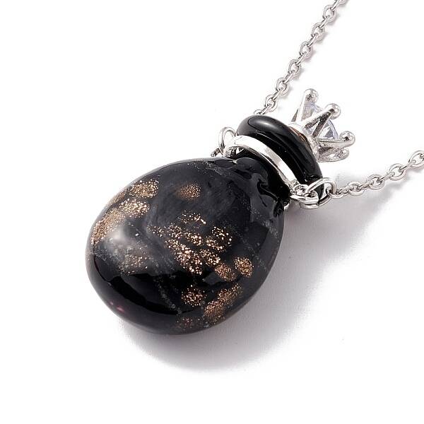 Glass Perfume Vial with Crown Pendant Necklace
