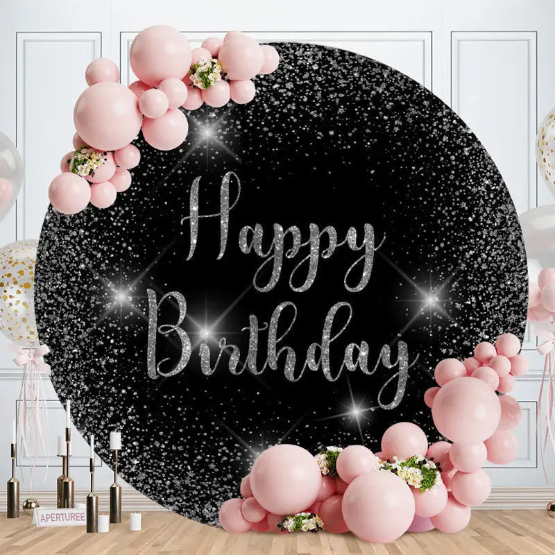 Aperturee Circle Glitter And Silver Happy Birthday Backdrop | Birthday Round Backdrop Cover | Custom Round Backdrop | Birthda...