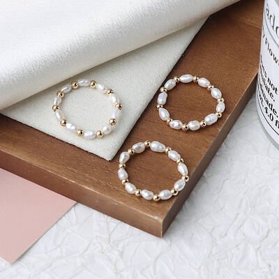 Natural Freshwater Pearl Rice Beaded Stretch Rings