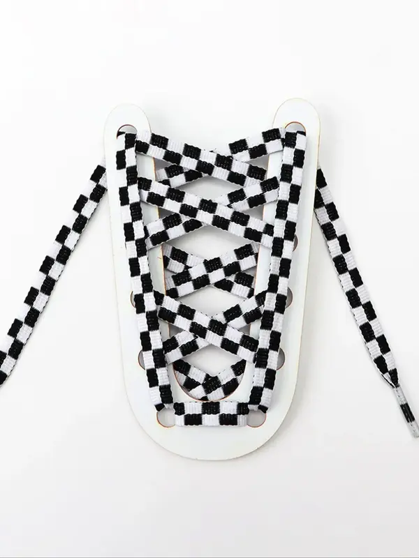 2024 New Style Plaid Pattern Shoelaces, Casual Flat Shoelaces for Sneakers, Sports Shoes for Daily Use, Fashionable Shoes Acc...
