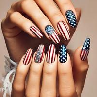 Festival Themed Fake Nails with Nail File & Tape, 24pcs/set American Flag Pattern Press on Nails for Women & Girls DIY Nail A...
