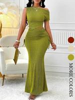 Women's Striped Print Asymmetrical Neck Top & Drawstring Skirt Two-piece Set, Casual Fashion Cozy Top & Skirt for Daily Outdo...