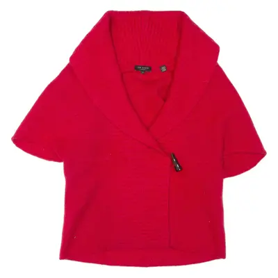 TED BAKER Womens Cardigan Red Collared Tight Knit Short Sleeve Wool S