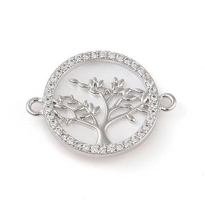 Brass Pave Shell Flat Round Connector Charms