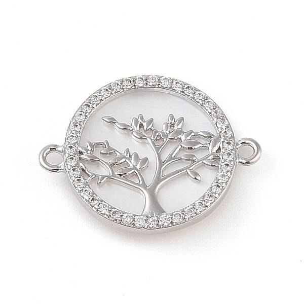 Brass Pave Shell Flat Round Connector Charms