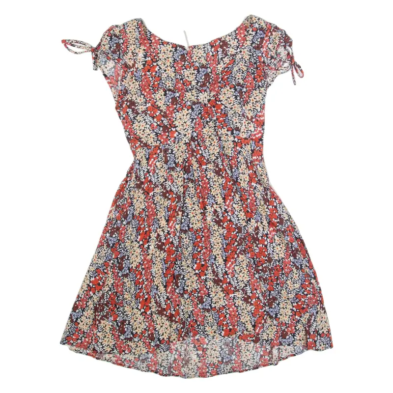 Womens Fit & Flare Dress Red Viscose Floral Sleeveless Knee Length S