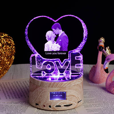 Personalized Gifts Crystal Photo Lamp Bluetooth Speaker Rotating Color Changing 3D Home Decor Nightlight