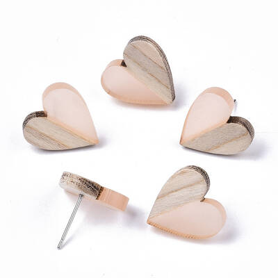 Transparent Resin & Wood Stud Earrings