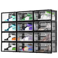 12 Pack Clear Shoe Storage Boxes, Shoe Box With Magnetic Door, Shoe Organizer And Storage, Stackable Shoe Storage Bin, Drop S...