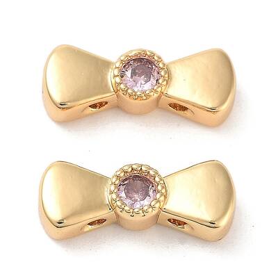 Brass Pave Pink Cubic Zirconia Bowknot Multi-Strand Links