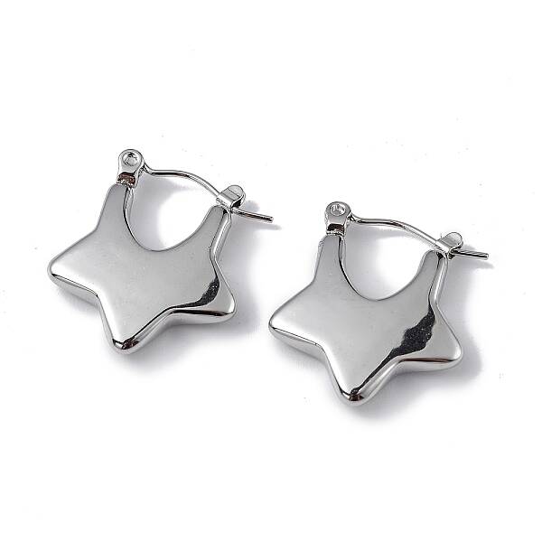 Non-Tarnish 304 Stainless Steel Star Thick Hoop Earrings for Women