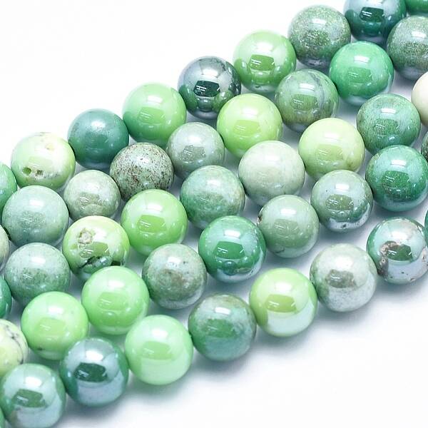 Electroplate Natural Green Grass Agate Beads Strands