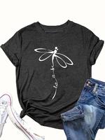 【Plus Size】 Dragonfly Print Round Neck Tee, Casual Short Sleeve Crew Neck T-shirt for Summer, Women's Clothing for Daily ...