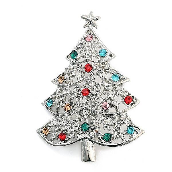 Christmas Theme Alloy Colorful Rhinestone Brooches