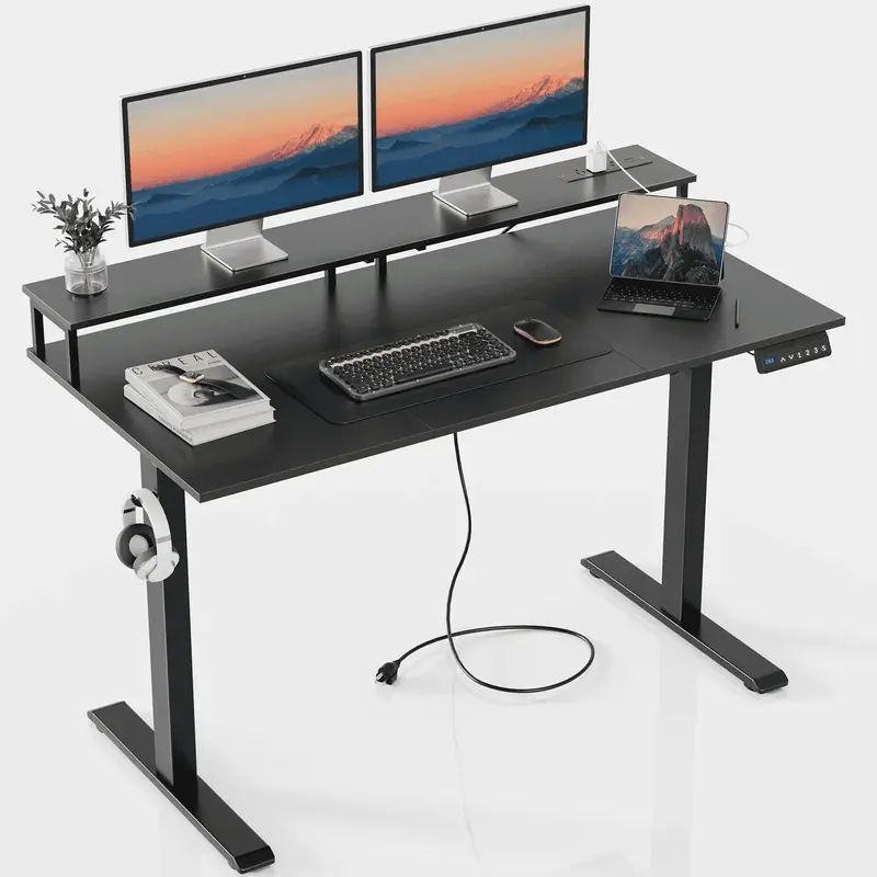 Mr IRONSTONE Standing Desk with Drawers & Power Outlets, Electric Gaming Desk with Monitor Stand, Adjustable Height, Ergonomi...
