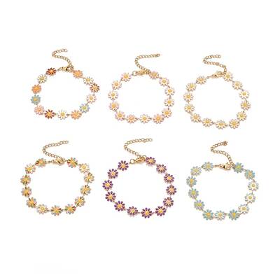 Enamel Daisy Link Chains Bracelet