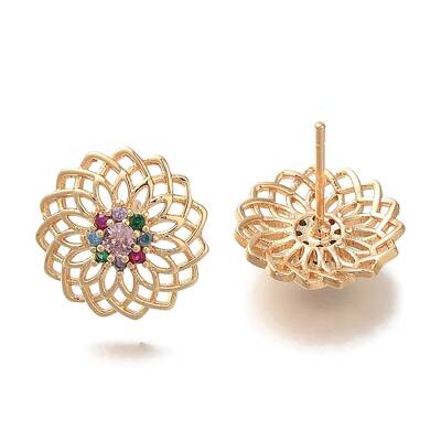 Brass Micro Pave Cubic Zirconia Stud Earrings for Women
