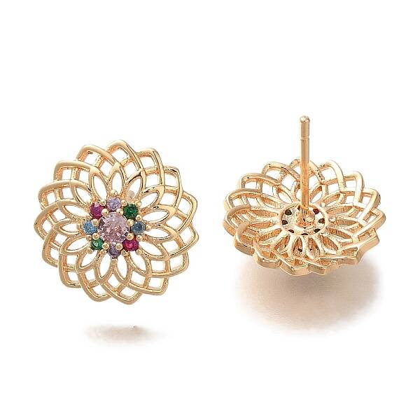 Brass Micro Pave Cubic Zirconia Stud Earrings for Women
