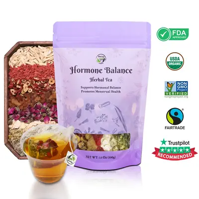 Hormone Balance Tea with 8 Organic Herbal Ingredients - Support Women's Overall Reproductive Health (PCOS, PMS, Menstrual Cyc...
