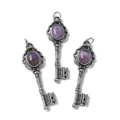 Key Brass Natural Amethyst Big Pendants