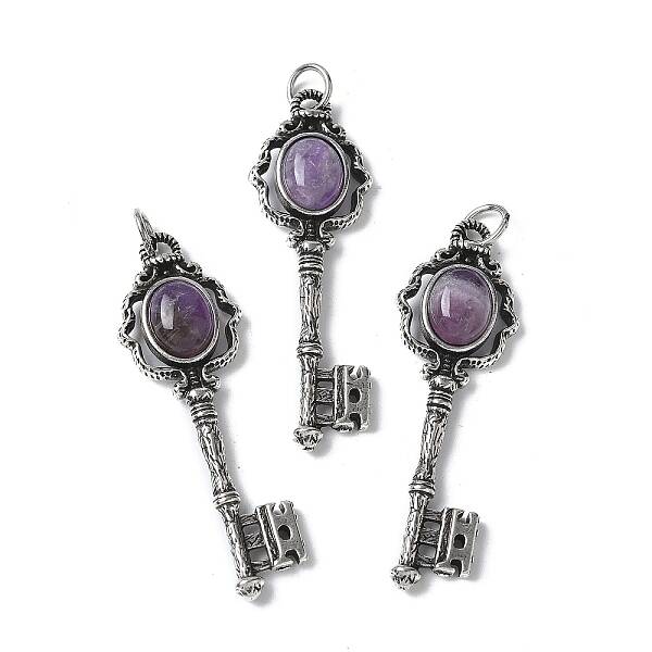 Key Brass Natural Amethyst Big Pendants