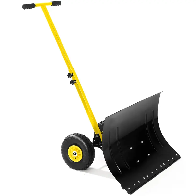 Garvee Heavy Duty Snow Shovel With Wheels 29.1x19.3 Adjustable Angle & Height Steel Blade Rubber Handle For Driveway Paveme...