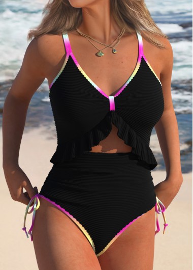 Modlily Ombre Black Ruched One Piece Swimwear - XXL