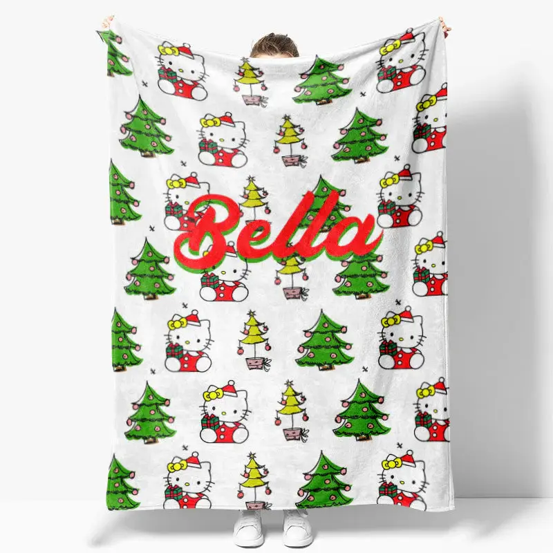 Customized Name Christmas Tree Cats Repeat Blanket - Aperturee