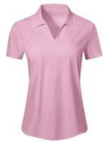 Women's Solid Color Sports Polo Shirt, Breathable Comfortable Short Sleeve Collared Top for Golf Baseball Tennis, Ladies Summ...
