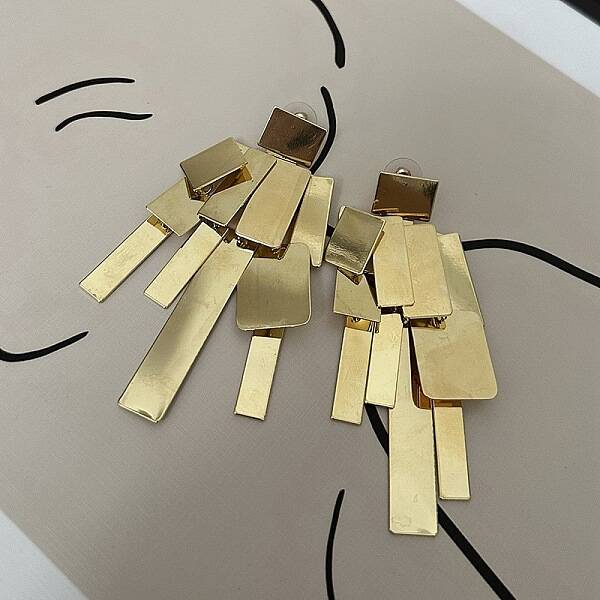 Alloy Rectangle Tassel Stud Earrings for Women